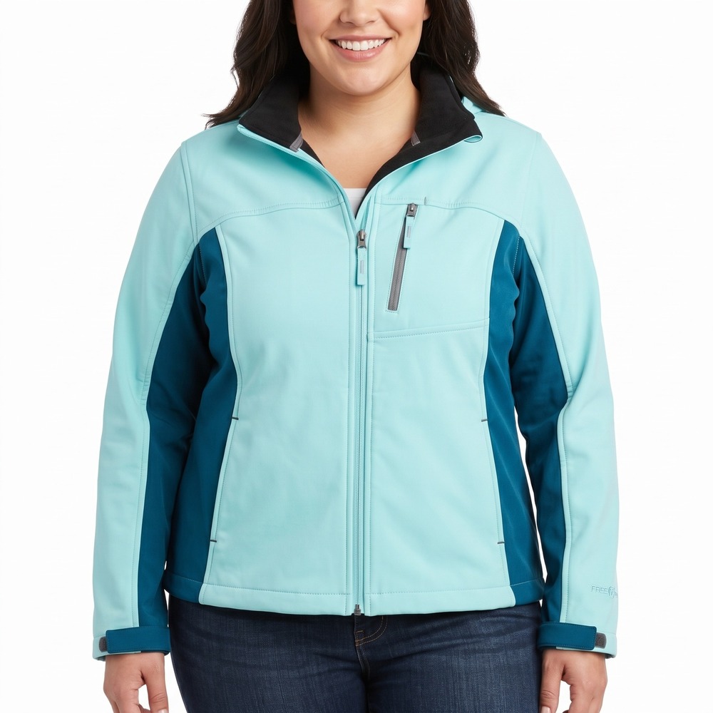 Free Tech Womens Blue Colorblock Hooded Softshell Jacket Size M 8-10 Full Zip
